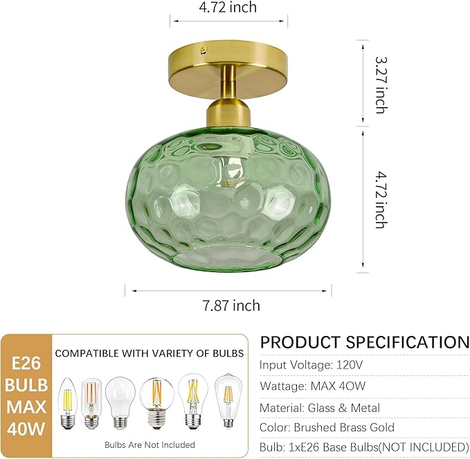 Green Glass Semi Flush Mount Ceiling Light - Image 4
