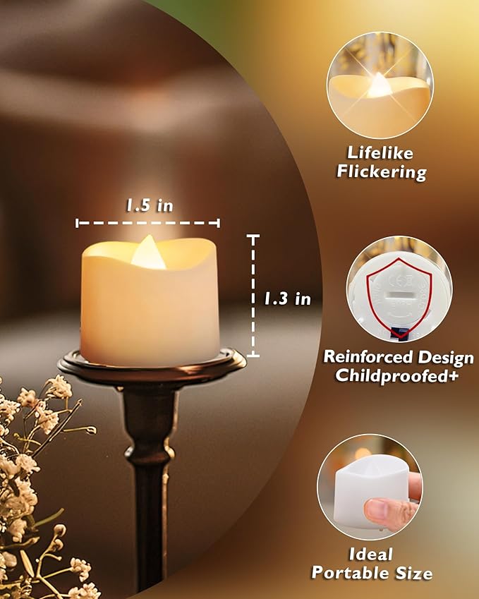 Homemory 48-Pack Novelty Flickering Flameless Tea Lights Candles, 200+Hours - Image 3