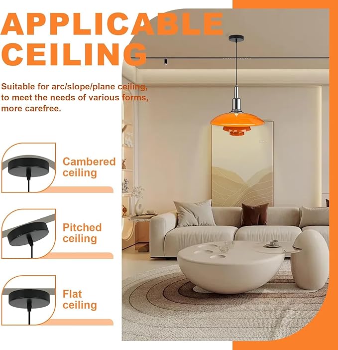 Pendant Light Orange Danish Ceiling light Mid Century Pendant Lamp 3-Layer - Image 3