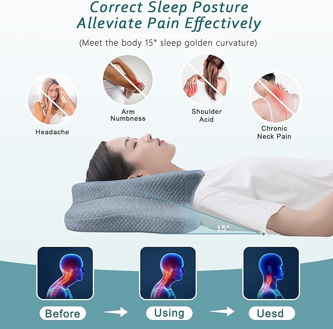 Cervical Pillow for Neck Pain Relief, Memory Foam Pillow, Ergonomic Contour Bed - Image 2