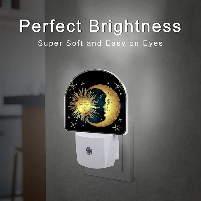 Crescent Moon and Stars Night Light Plug into Wall, Boho Sun Moon Dusk to Dawn - Image 2
