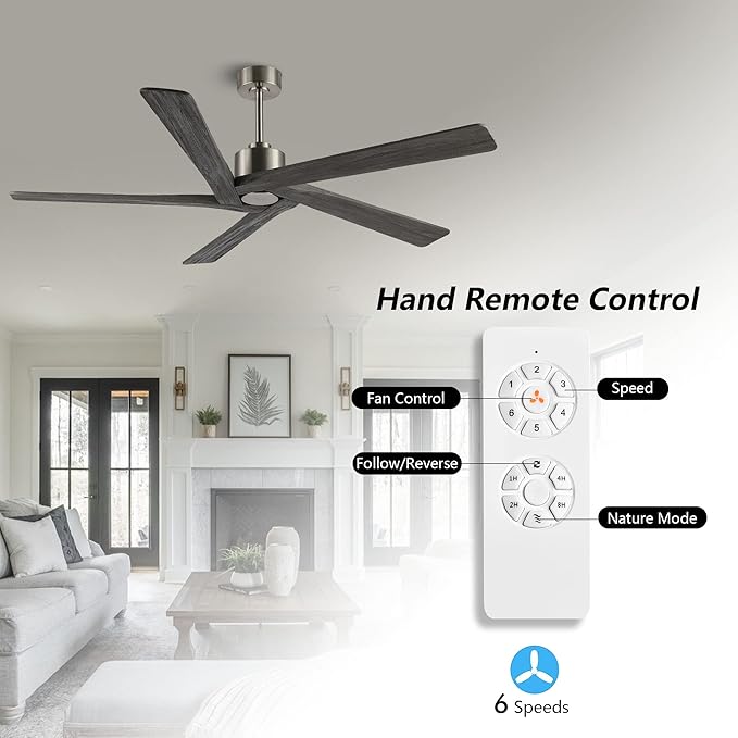WINGBO 64 Inch DC Ceiling Fan without Lights, 5 Reversible Carved Solid Wood - Image 2