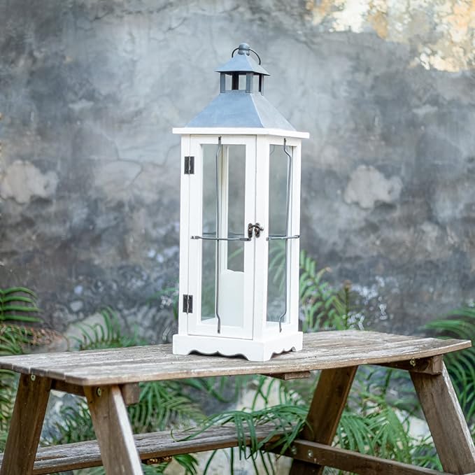 Bdor 2 Pack 26in Farmhouse White Waterproof Wood Metal Decorative Lanterns - Image 7