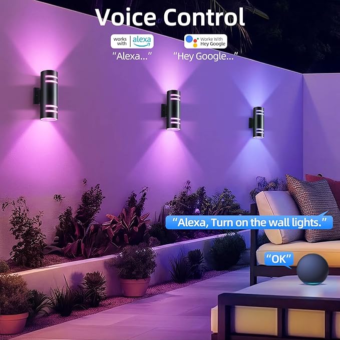 SHIMR Modern RGBCW Outdoor Wall Lights 2 Pack, Color Changing Outdoor Sconce - Image 3
