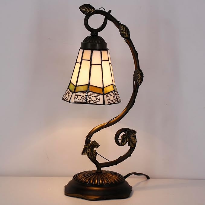 Tiffany Lamp Stained Glass Desk Reading Bedside Light, Metal Leaf Table Lamp - Image 3