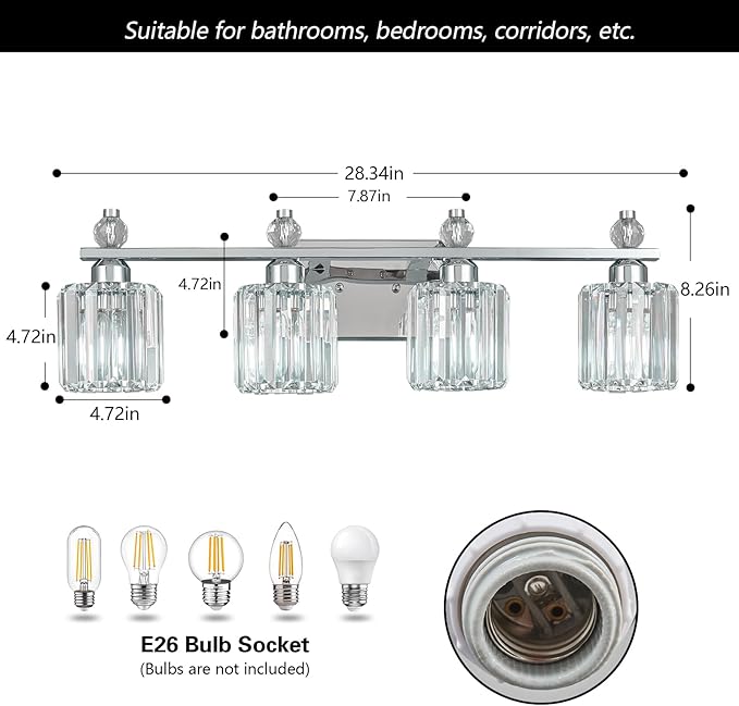 Bathroom Vanity Lights 4-Light Chrome Modern Crystal Vanity Light Fixtures Over - Image 5