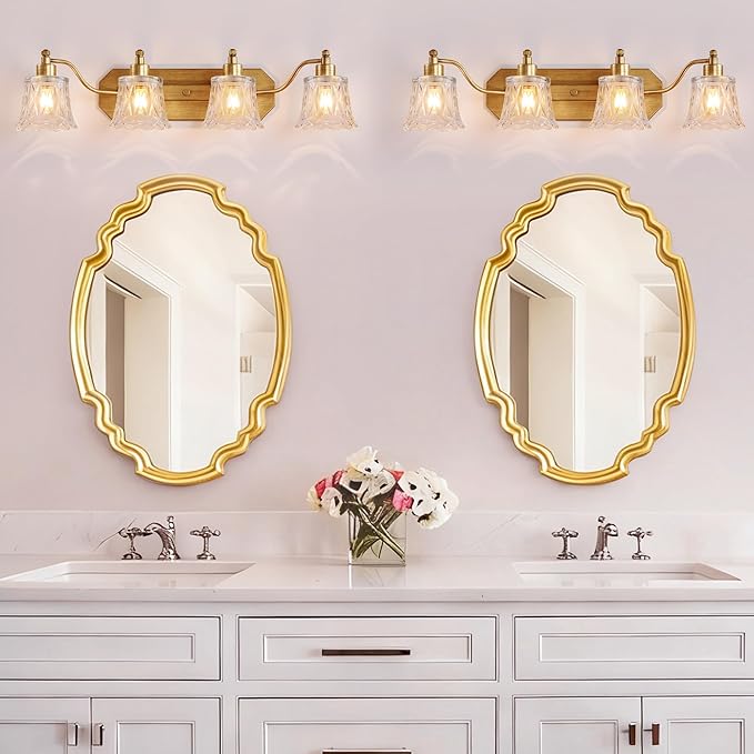 Vintage Bathroom Light Fixtures, 4-Light Gold Vanity Light, Matte Brass Finish - Image 7