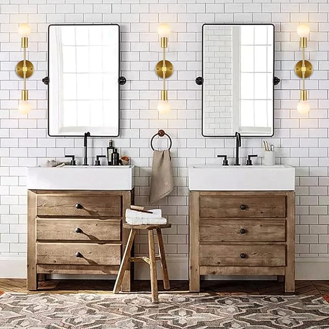 Brushed Brass Wall Sconce 2 Lights Bathroom Vanity Modern Industrial Wall Lamp - Image 9