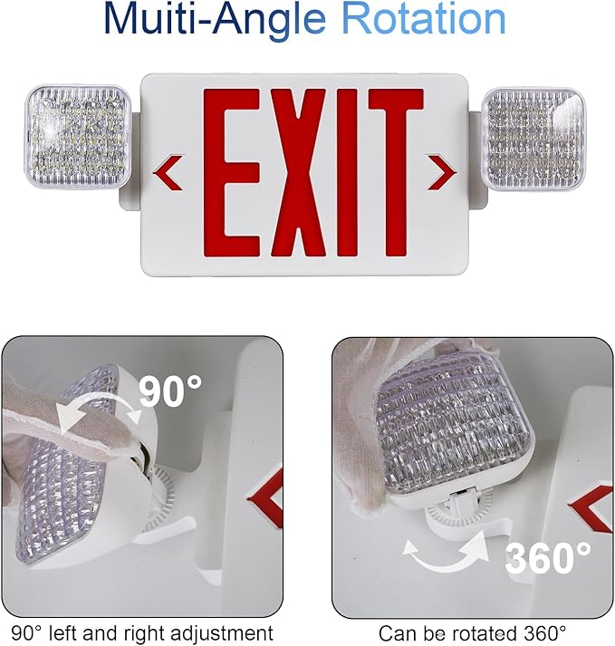CM MZY Red Exit Sign with Emergency Light, Two Adjustable Square Head, Exit - Image 4