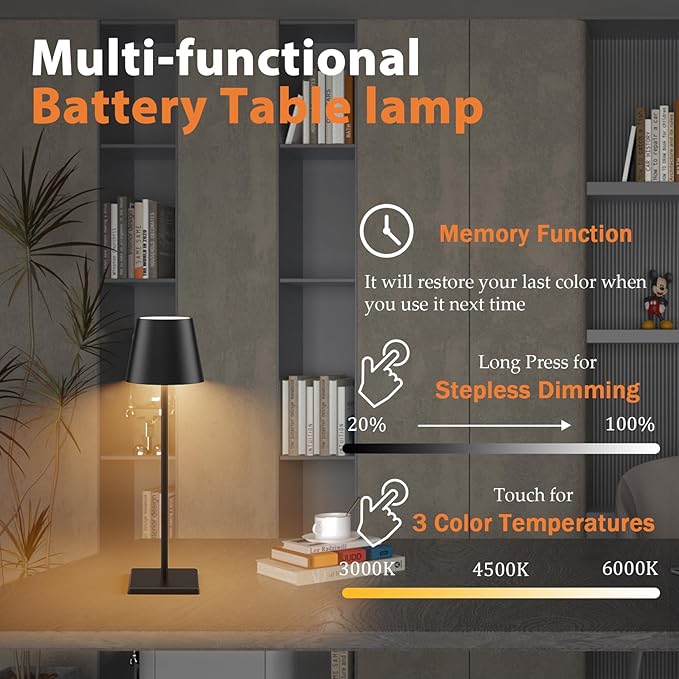 LED Rechargeable Table Lamp, Portable 5500mAh Battery Powered Bedside Lamp - Image 5