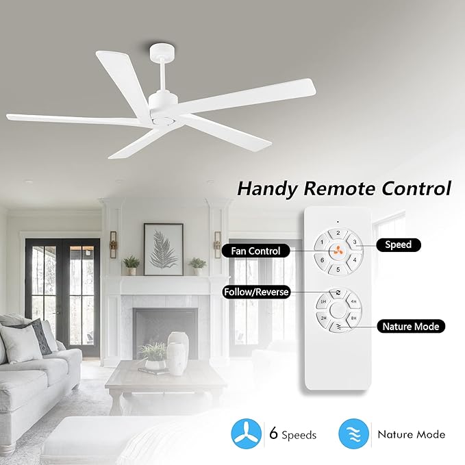 WINGBO 54 Inch DC Ceiling Fan without Lights, 5 Reversible Carved Solid Wood - Image 2