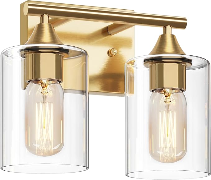 Gold Vanity Lights for Bathroom, 2-Light Bathroom Light Fixtures, Brushed Brass by XPEHK