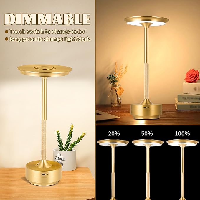 Rechargeable Cordless LED Table Lamps Touch Sensor Light, 3-Levels Portable - Image 2