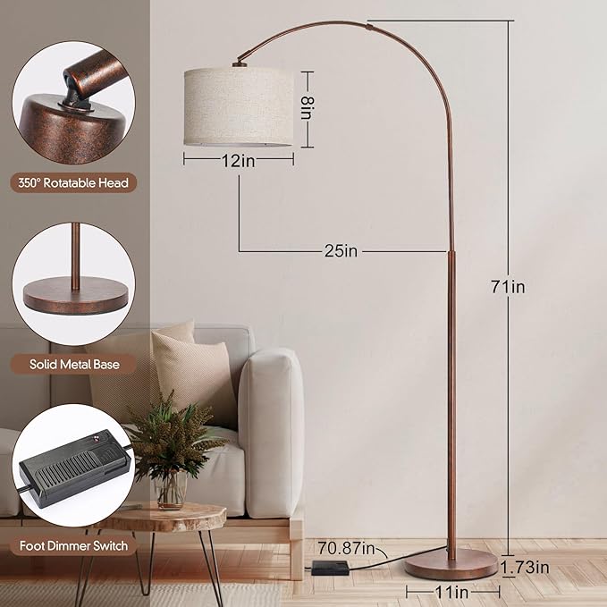 Dimmable Arc Floor Lamps for Living Room, Mid Century Floor Lamp, Antique - Image 2
