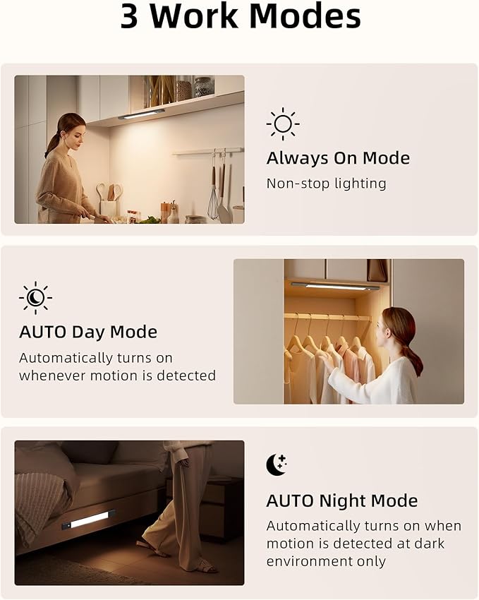 EZVALO Under Cabinet Lighting, 2200mAh Rechargeable Battery, 76 LEDs Dimmable - Image 6