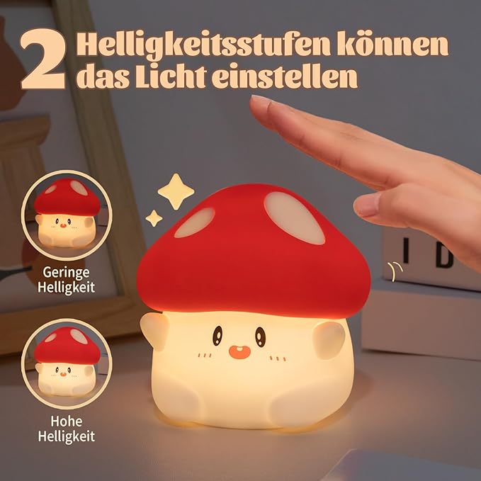 Hug Mushroom Night Light, 50-Hour Battery & Pat Control, Squishy Lamp - Image 2