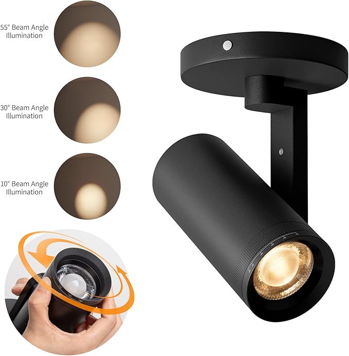 Aisilan Black LED Zoomable Ceiling Spotlight 12W Dimmable Adjustable Beam Angle - Image 3