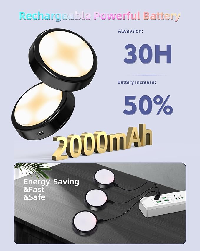 HOLKPOILOT Puck Lights with Remote, 2000mAh Battery Operated Rechargeable Under - Image 3