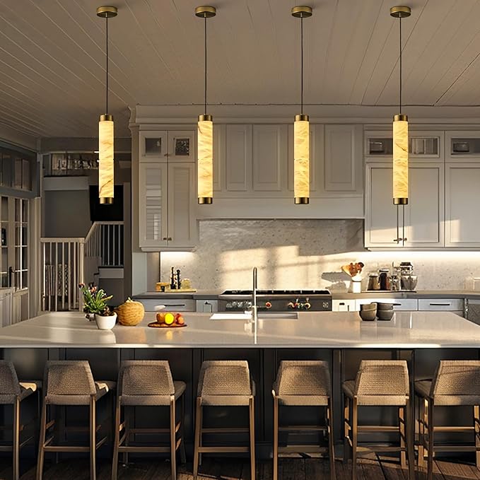 20" Alabaster Pendant Lights, Adjustable Modern Ceiling Light Fixtures - Image 3