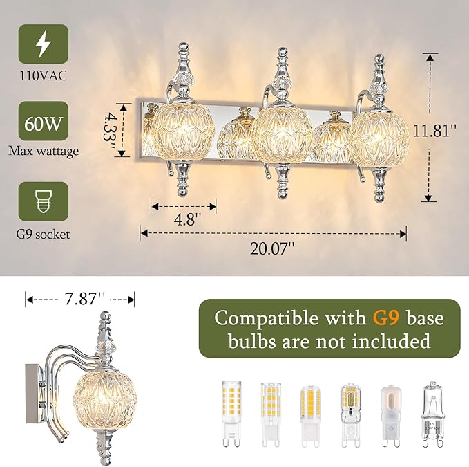 Modern Crystal Bathroom Vanity Lights Fixtures Over Mirror Chrome Vintage - Image 4