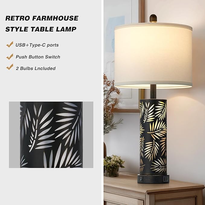 Set of 2 Rustic Table Lamps for Living Room Bedroom, Vintage Farmhouse - Image 4