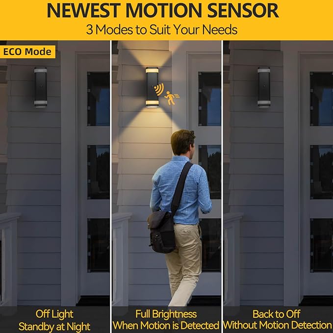 SHIMR Motion Sensor Outdoor Wall Lights 2 Pack, Modern Dusk to Dawn Up Down - Image 2