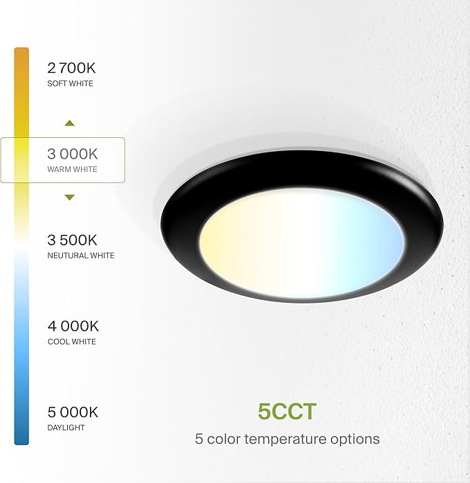 ASD 6 Pack LED Disk Lights 6 Inch, 15W 5CCT 2700K-5000K 1245LM CRI90+, Dimmable - Image 6