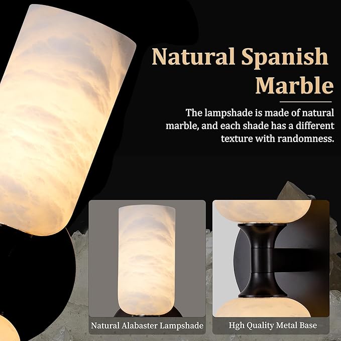 Alabaster Wall Sconce Set of 2, 14in Modern Spanish Natural Marble Bathroom - Image 4