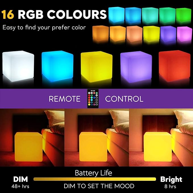 Mr.Go 20-inch LED Lighted Cube Table, Large LED Cube Chair Light, 16 RGB Colors - Image 7