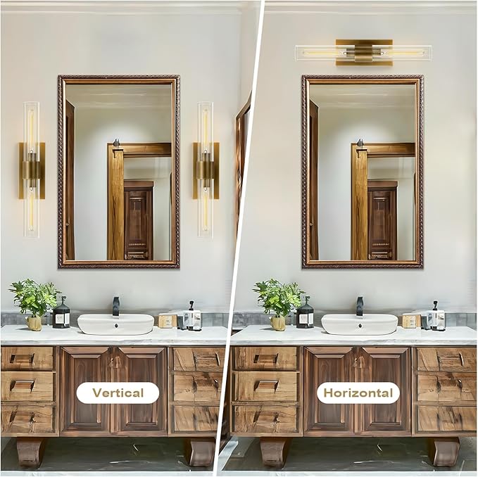 Gold Wall Sconces Set of Two, Brass 22.8" Sconces Wall Lighting, Bathroom - Image 3