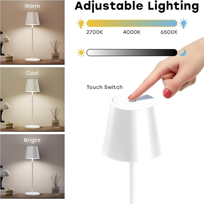 2 Pack Cordless Table Lamp, Portable LED Desk Lamp, 5200mAh Battery Operated - Image 3