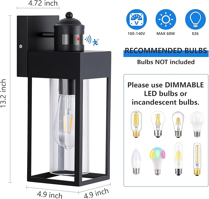 Motion Sensor Outdoor Wall Lanterns 2 Packs, Upgrade Dusk to Dawn Exterior - Image 5