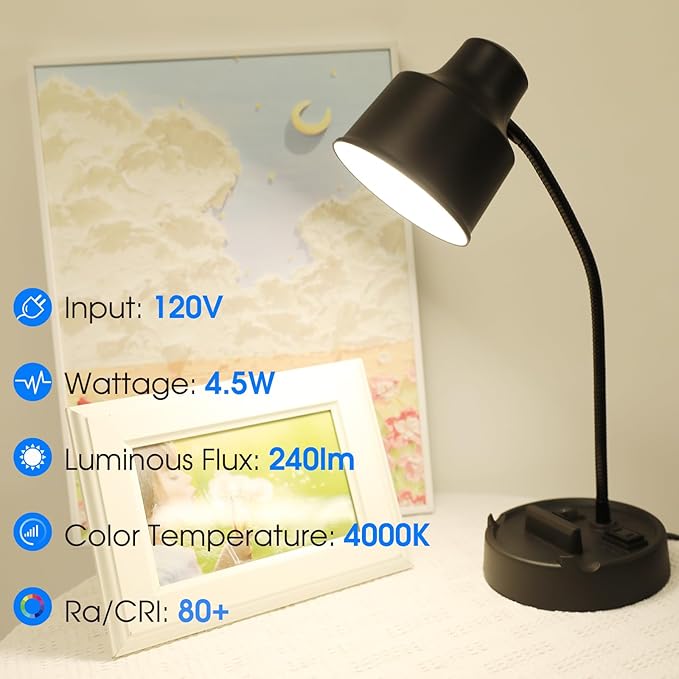 Energetic LED Desk Lamp with Phone Holder, Table Lamp with AC Outlet, - Image 4
