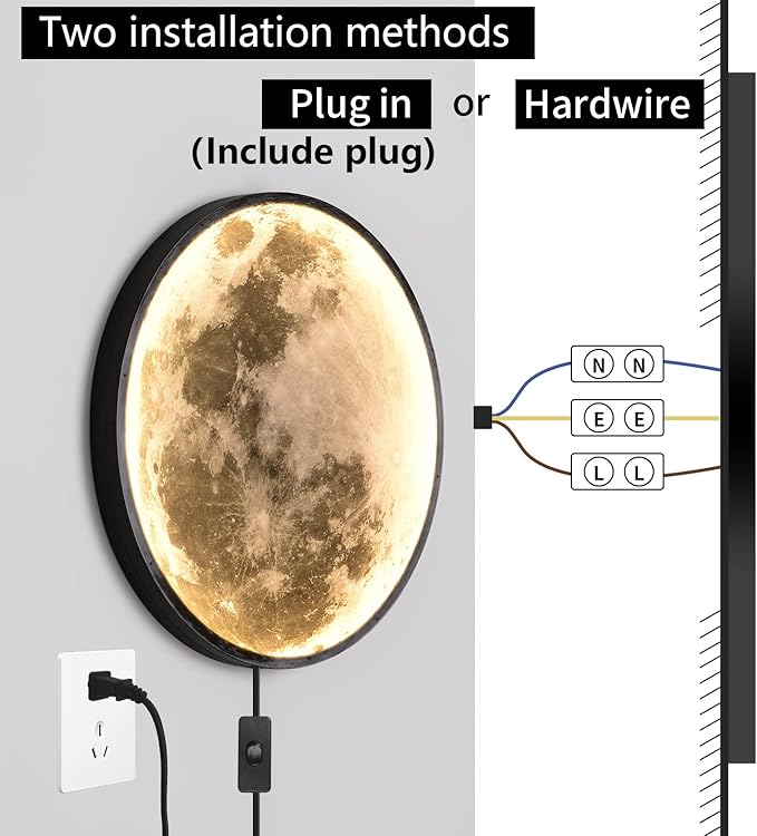 QIYIMEILUX Dimmable Moon Wall Sconce Plug in Modern LED Wall Light - Image 4