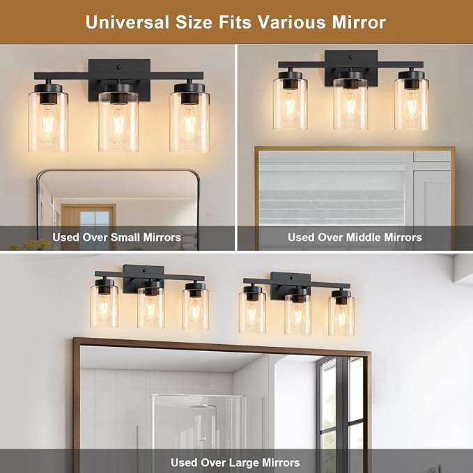 IZORRO Black Bathroom Vanity Light, 3-Light Vanity Lighting fixtures Over Mirror - Image 8