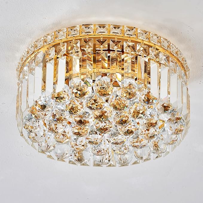 4-Light Gold Crystal Chandeliers Flush Mount Chandelier Light Fixture - Image 8