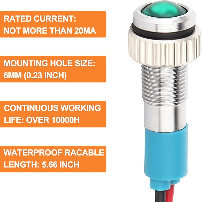 GASHER 12V/24V/110V 20mA Energy Saving Indicator Light Mounting Hole Size 6mm - Image 6