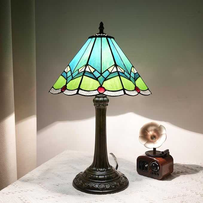 Green Tiffany Lamp Retro Rural Style Farmhouse Teal Bedroom Bedside Reading by TIFLRIS