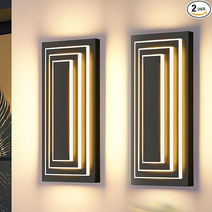 3-Tier 15.7 in Outdoor Light Fixture Black Exterior Wall Light LED Modern Wall by ZSMAIKU