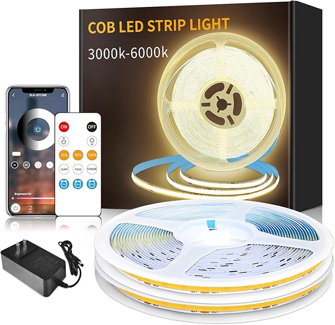 100FT COB LED Strip Lights DC 24V Dimmable 3000K Warm White Flexible LED Tape by Yeewhale