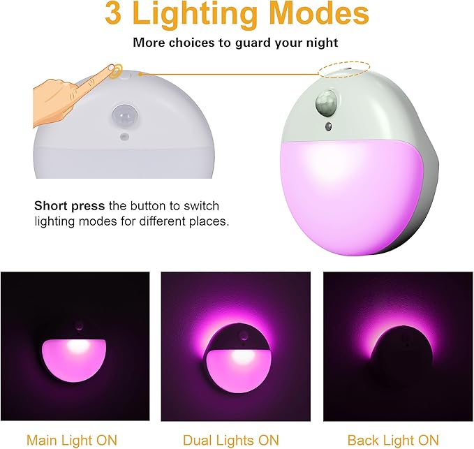 2 Pack Purple Battery Night Light, Motion Activated Night Light, 2.6" Small - Image 4