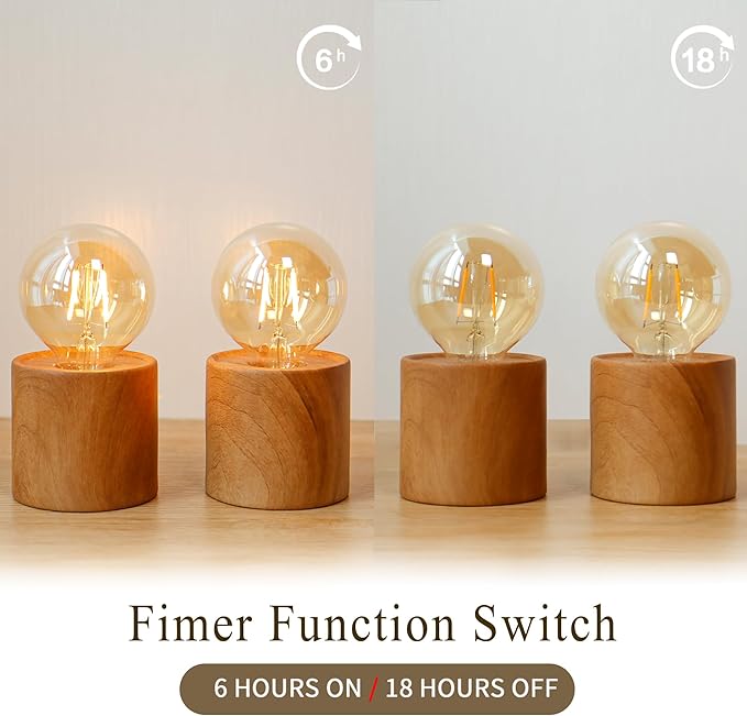 JHY DESIGN Set of 2 Wood Grain Table Lamp 6.5" Tall Cordless Lamp Light - Image 4