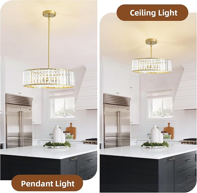 Modern Crystal Chandelier for Dining Room, 16 Inch Gold Semi Flush Mount - Image 7