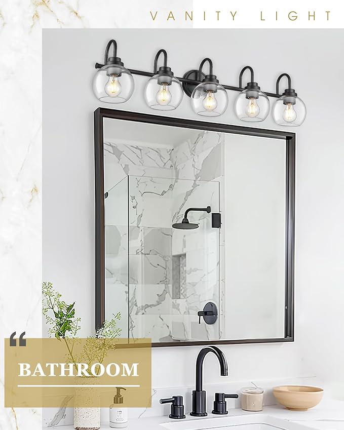 Bathroom Light Fixtures, 5-Light Matte Black Vanity Lights - Image 4