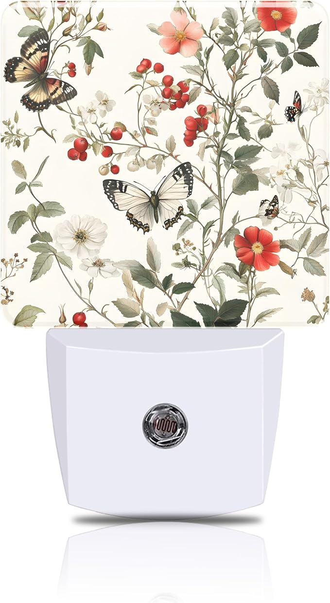 Vintage Flower and Butterfly Night Light, Plug-in Nightlight by FOISIIAEA