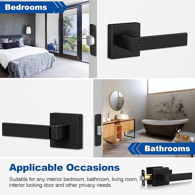 Estmoon 8 Pack Door Handles Black Interior Door Knobs, Keyless Privacy Door - Image 9
