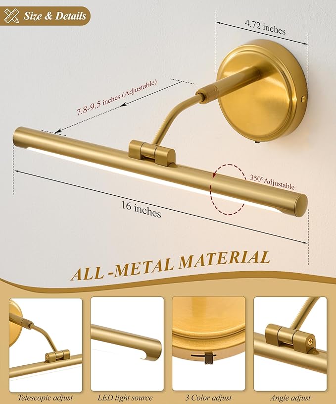 Hardwired Picture Lights For Wall, Led Art Light For Painting, Modern Metal - Image 3