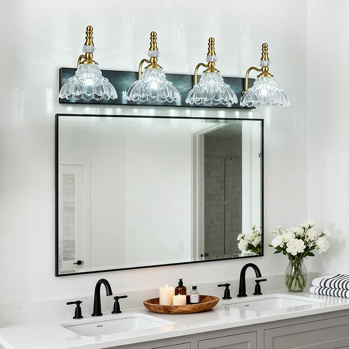 Vintage Bathroom Vanity Light, 4-Light Black Gold Vanity Lighting Fixture - Image 5