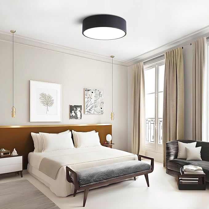 Dimmable Modern Flush Mount Ceiling Light Fixture, Matte Black Round LED Lights - Image 9