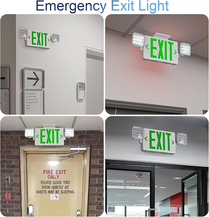 CM MZY Green Exit Sign with Emergency Light, Two Adjustable Square Head - Image 4